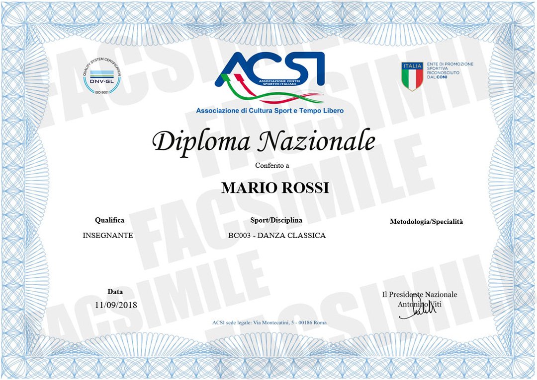 Accreditamento ACSI (Ente Di Promozione Sportiva Riconosciuto Da CONI)